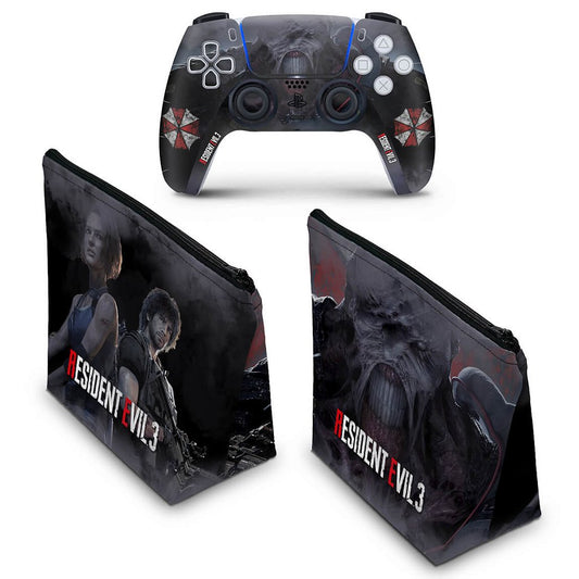KIT Capa Case e Skin Anti-Rage PS5 Controle - Resident Evil 3 Remake