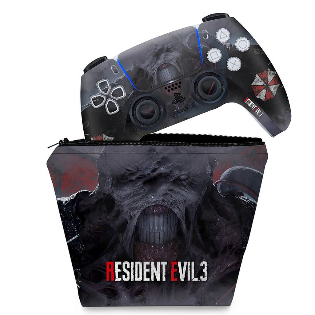 KIT Capa Case e Skin Anti-Rage PS5 Controle - Resident Evil 3 Remake