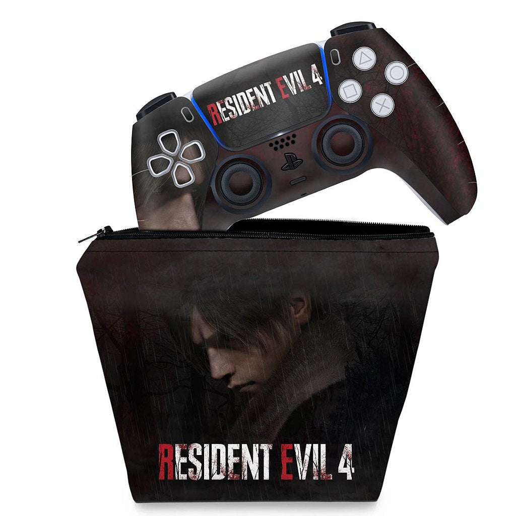 KIT Capa Case e Skin Anti-Rage PS5 Controle - Resident Evil 4 Remake