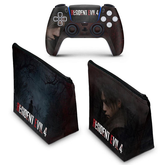 KIT Capa Case e Skin Anti-Rage PS5 Controle - Resident Evil 4 Remake