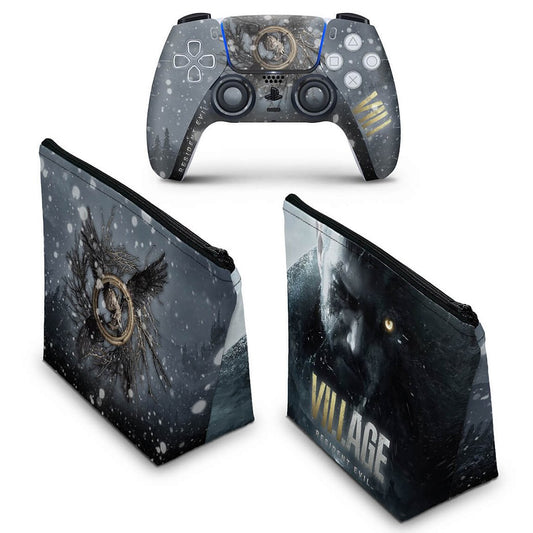 KIT Capa Case e Skin Anti-Rage PS5 Controle - Resident Evil Village