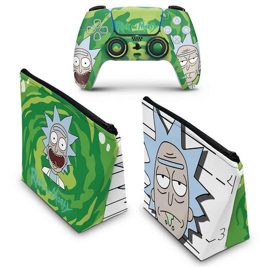 KIT Capa Case e Skin Anti-Rage PS5 Controle - Rick And Morty