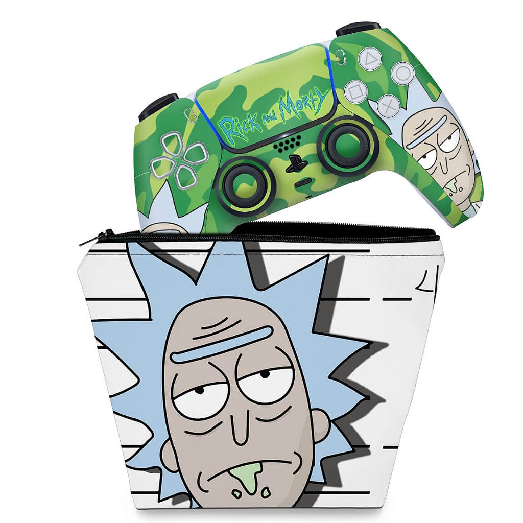 KIT Capa Case e Skin Anti-Rage PS5 Controle - Rick And Morty