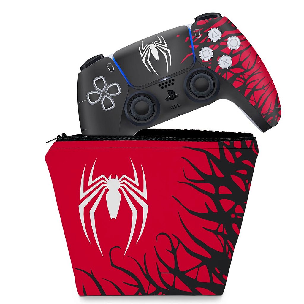 KIT Capa Case e Skin Anti-Rage PS5 Controle - Spider-Man Homem Aranha 2 Edition