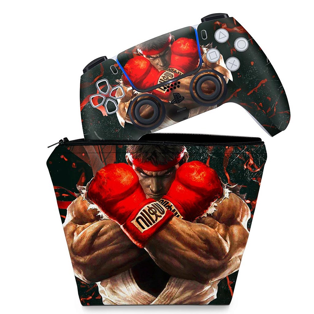 KIT Capa Case e Skin Anti-Rage PS5 Controle - Street Fighter V - Pop Arte Skins