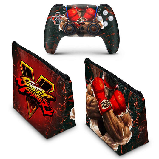 KIT Capa Case e Skin Anti-Rage PS5 Controle - Street Fighter V