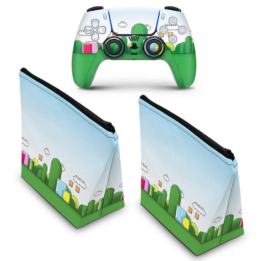 KIT Capa Case e Skin Anti-Rage PS5 Controle - Super Mario Bros
