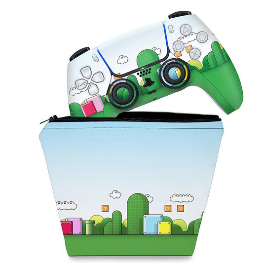 KIT Capa Case e Skin Anti-Rage PS5 Controle - Super Mario Bros