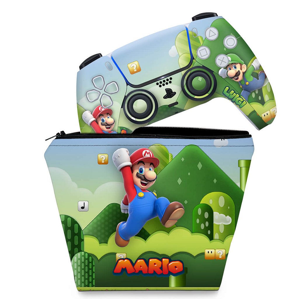 KIT Capa Case e Skin Anti-Rage PS5 Controle - Super Mario