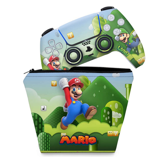 KIT Capa Case e Skin Anti-Rage PS5 Controle - Super Mario