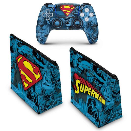 KIT Capa Case e Skin Anti-Rage PS5 Controle - Superman Comics
