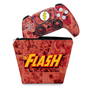 KIT Capa Case e Skin Anti-Rage PS5 Controle - The Flash Comics - Pop Arte Skins