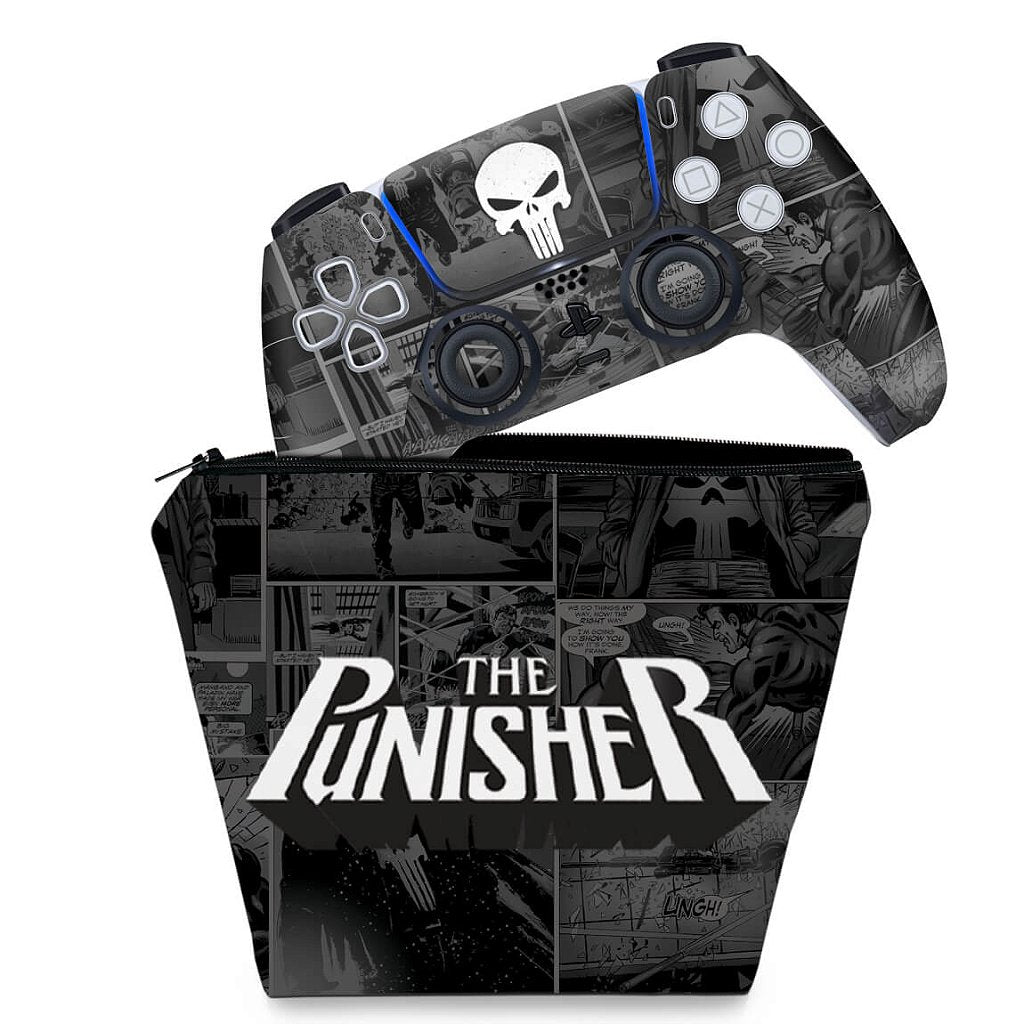 KIT Capa Case e Skin Anti-Rage PS5 Controle - The Punisher Justiceiro Comics