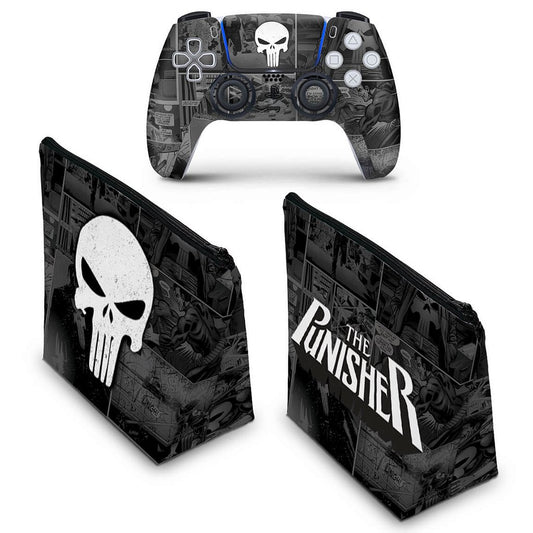 KIT Capa Case e Skin Anti-Rage PS5 Controle - The Punisher Justiceiro Comics