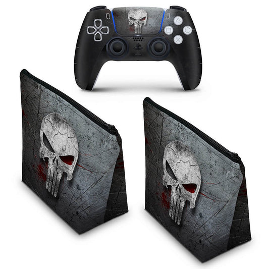 KIT Capa Case e Skin Anti-Rage PS5 Controle - The Punisher Justiceiro