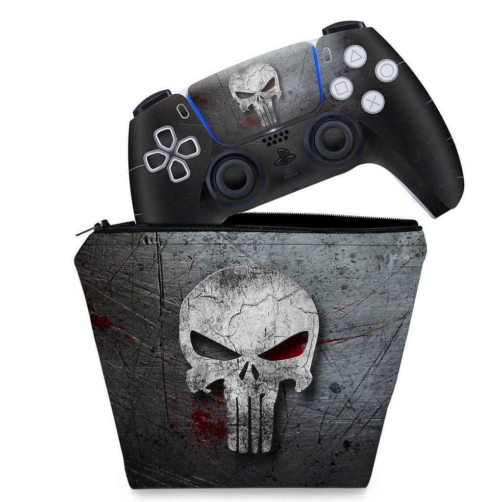 KIT Capa Case e Skin Anti-Rage PS5 Controle - The Punisher Justiceiro - Pop Arte Skins