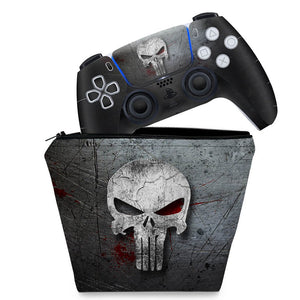 KIT Capa Case e Skin Anti-Rage PS5 Controle - The Punisher Justiceiro - Pop Arte Skins