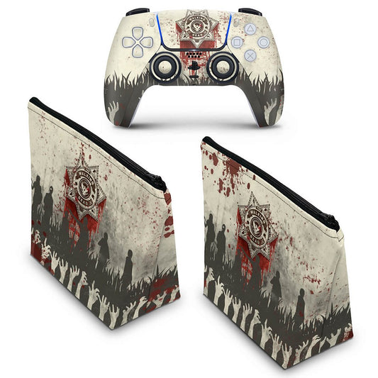 KIT Capa Case e Skin Anti-Rage PS5 Controle - The Walking Dead