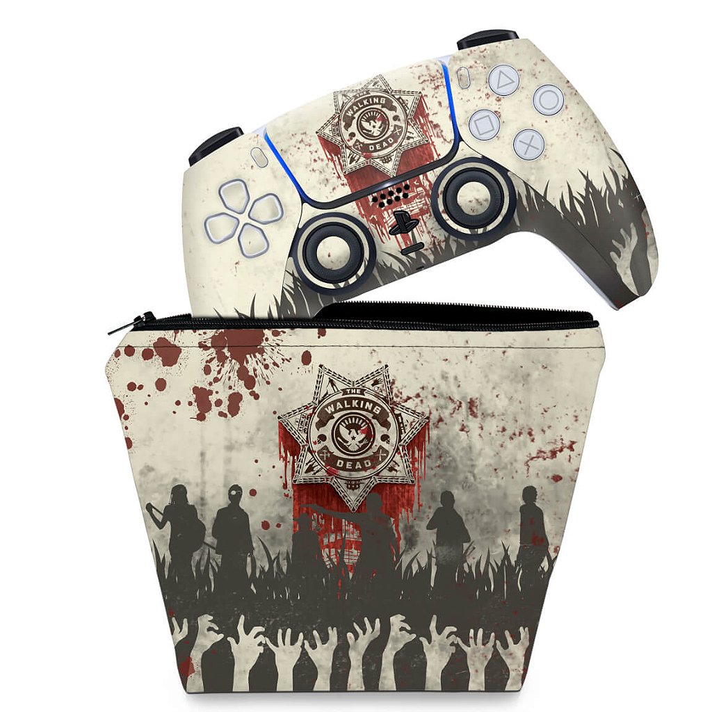KIT Capa Case e Skin Anti-Rage PS5 Controle - The Walking Dead