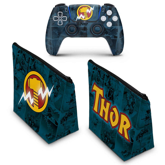 KIT Capa Case e Skin Anti-Rage PS5 Controle - Thor Comics