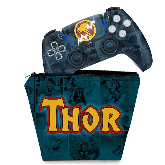 KIT Capa Case e Skin Anti-Rage PS5 Controle - Thor Comics