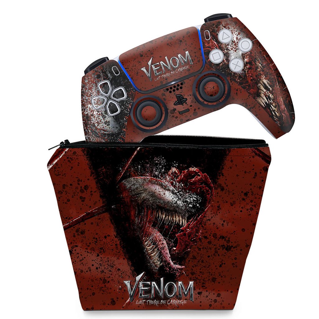 KIT Capa Case e Skin Anti-Rage PS5 Controle - Venom Tempo de Carnificina