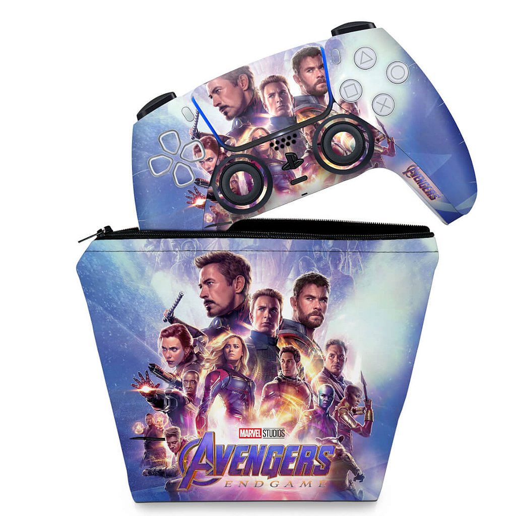 KIT Capa Case e Skin Anti-Rage PS5 Controle - Vingadores Ultimato Endgame