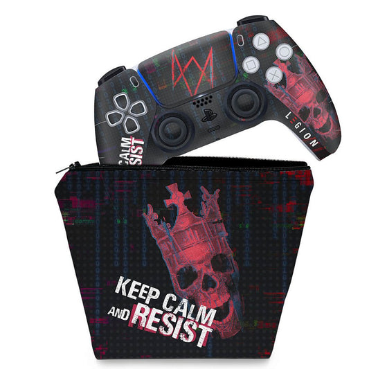 KIT Capa Case e Skin Anti-Rage PS5 Controle - Watch Dogs Legion