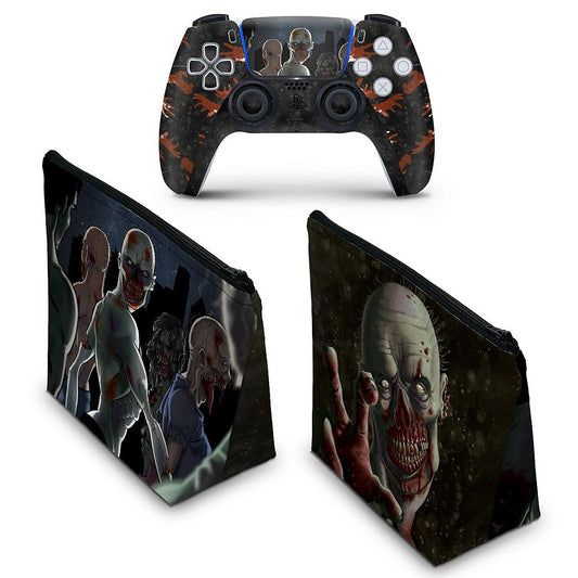 KIT Capa Case e Skin Anti-Rage PS5 Controle - Zombie Zumbi The Walking
