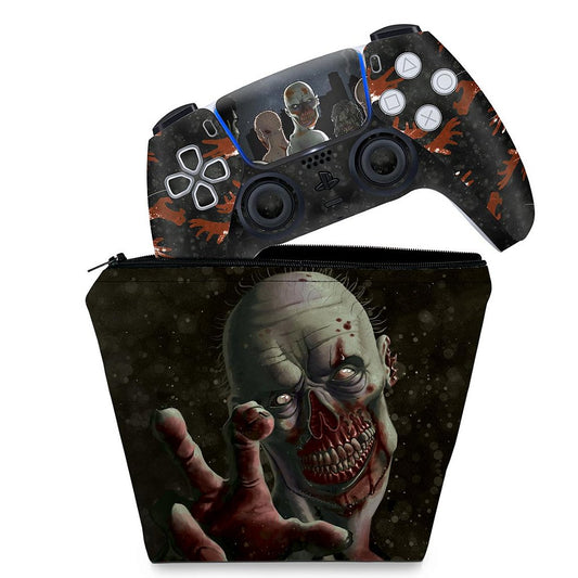 KIT Capa Case e Skin Anti-Rage PS5 Controle - Zombie Zumbi The Walking