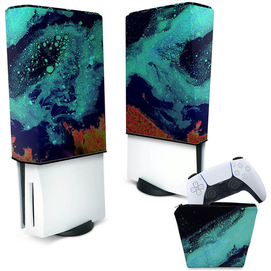 KIT Capa Anti Poeira e Case Controle PS5 Fat Vertical - Abstrato #105