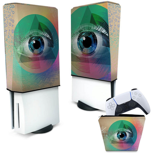 KIT Capa Anti Poeira e Case Controle PS5 Fat Vertical - Abstrato #89