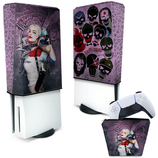 KIT Capa Anti Poeira e Case Controle PS5 Fat Vertical - Arlequina Harley Quinn