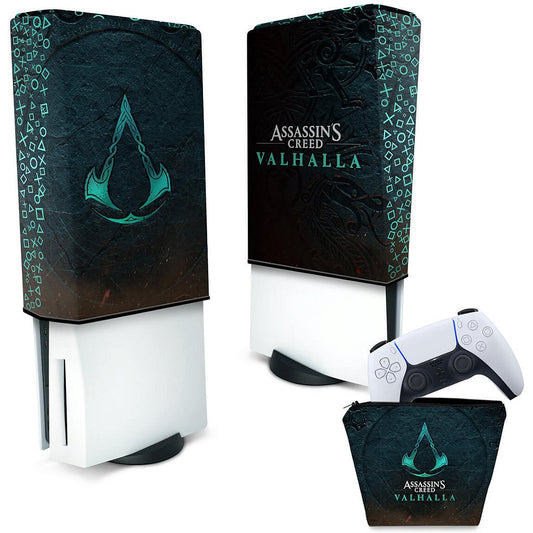 KIT Capa Anti Poeira e Case Controle PS5 Fat Vertical - Assassin's Creed Valhalla