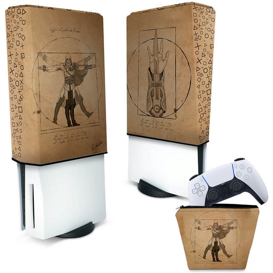 KIT Capa Anti Poeira e Case Controle PS5 Fat Vertical - Assassin’S Creed Vitruviano