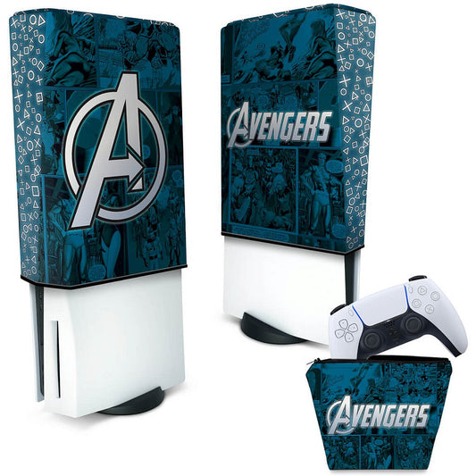 KIT Capa Anti Poeira e Case Controle PS5 Fat Vertical - Avengers Vingadores Comics