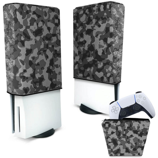 KIT Capa Anti Poeira e Case Controle PS5 Fat Vertical - Camuflado Cinza