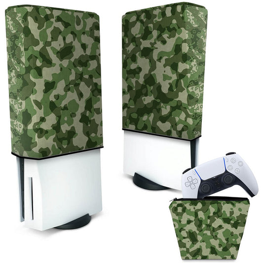 KIT Capa Anti Poeira e Case Controle PS5 Fat Vertical - Camuflado Verde