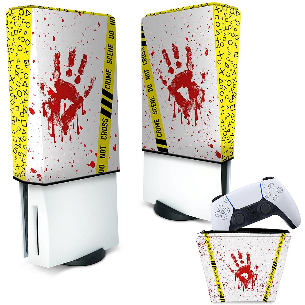 KIT Capa Anti Poeira e Case Controle PS5 Fat Vertical - Cena De Crime Scene