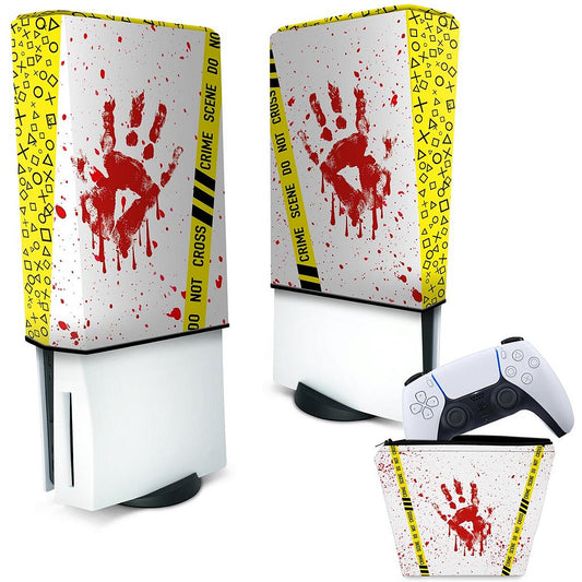KIT Capa Anti Poeira e Case Controle PS5 Fat Vertical - Cena De Crime Scene