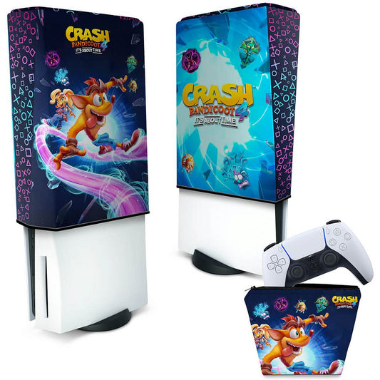 KIT Capa Anti Poeira e Case Controle PS5 Fat Vertical - Crash Bandicoot 4
