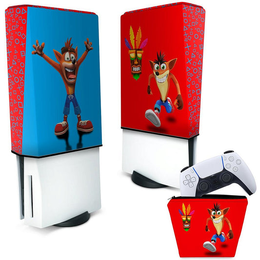 KIT Capa Anti Poeira e Case Controle PS5 Fat Vertical - Crash Bandicoot