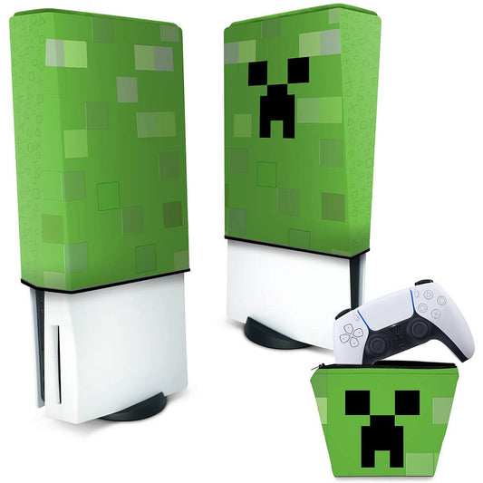 KIT Capa Anti Poeira e Case Controle PS5 Fat Vertical - Creeper Minecraft