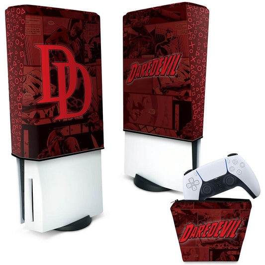 KIT Capa Anti Poeira e Case Controle PS5 Fat Vertical - Daredevil Demolidor Comics