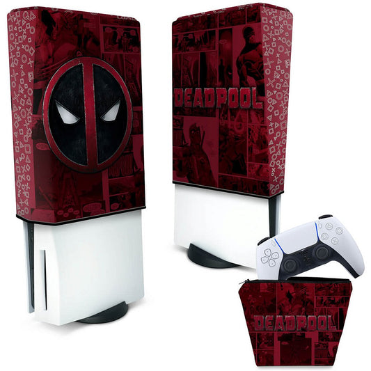 KIT Capa Anti Poeira e Case Controle PS5 Fat Vertical - Deadpool Comics