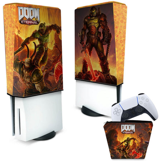 KIT Capa Anti Poeira e Case Controle PS5 Fat Vertical - Doom Eternal