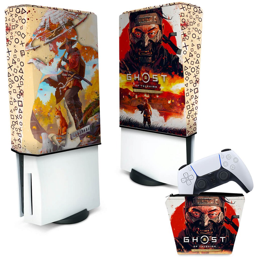 KIT Capa Anti Poeira e Case Controle PS5 Fat Vertical - Ghost Of Tsushima Director's Cut