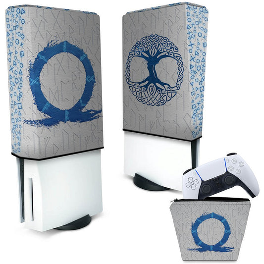 KIT Capa Anti Poeira e Case Controle PS5 Fat Vertical - God Of War Ragnarok