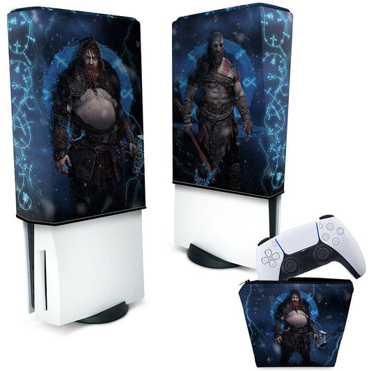 KIT Capa Anti Poeira e Case Controle PS5 Fat Vertical - God of War Ragnarok B