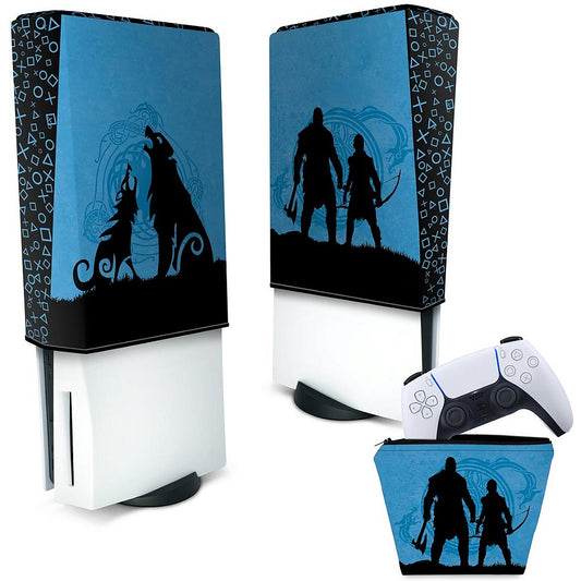 KIT Capa Anti Poeira e Case Controle PS5 Fat Vertical - God of War Ragnarok Edition